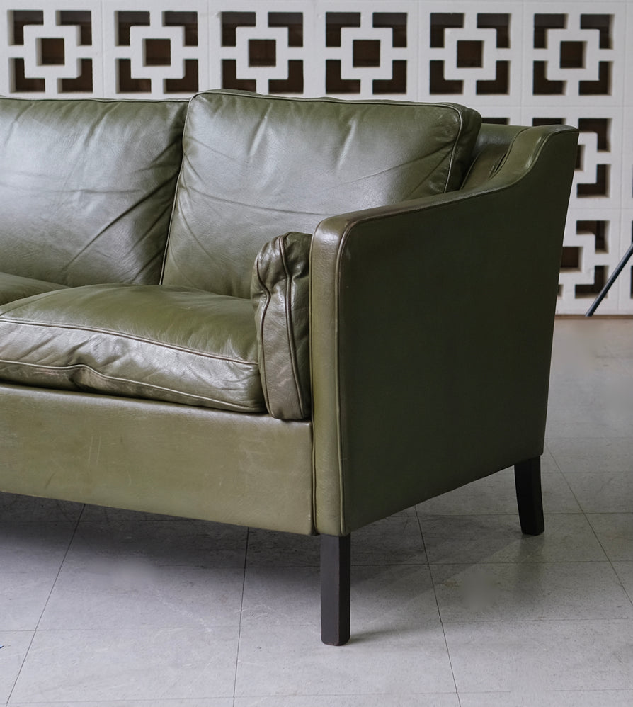 Danish Three Seater Sofa in Green Leather