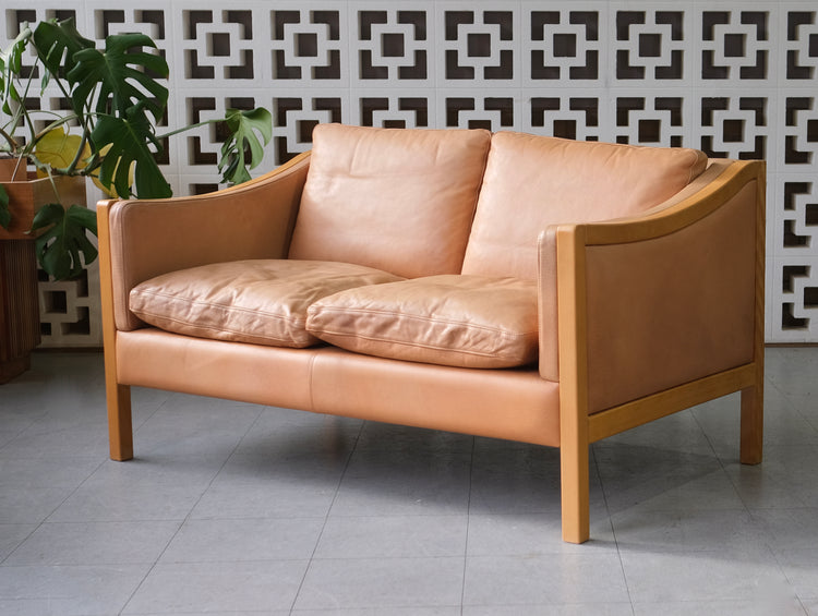 Danish Two Seater Stouby Sofa in Natural Leather