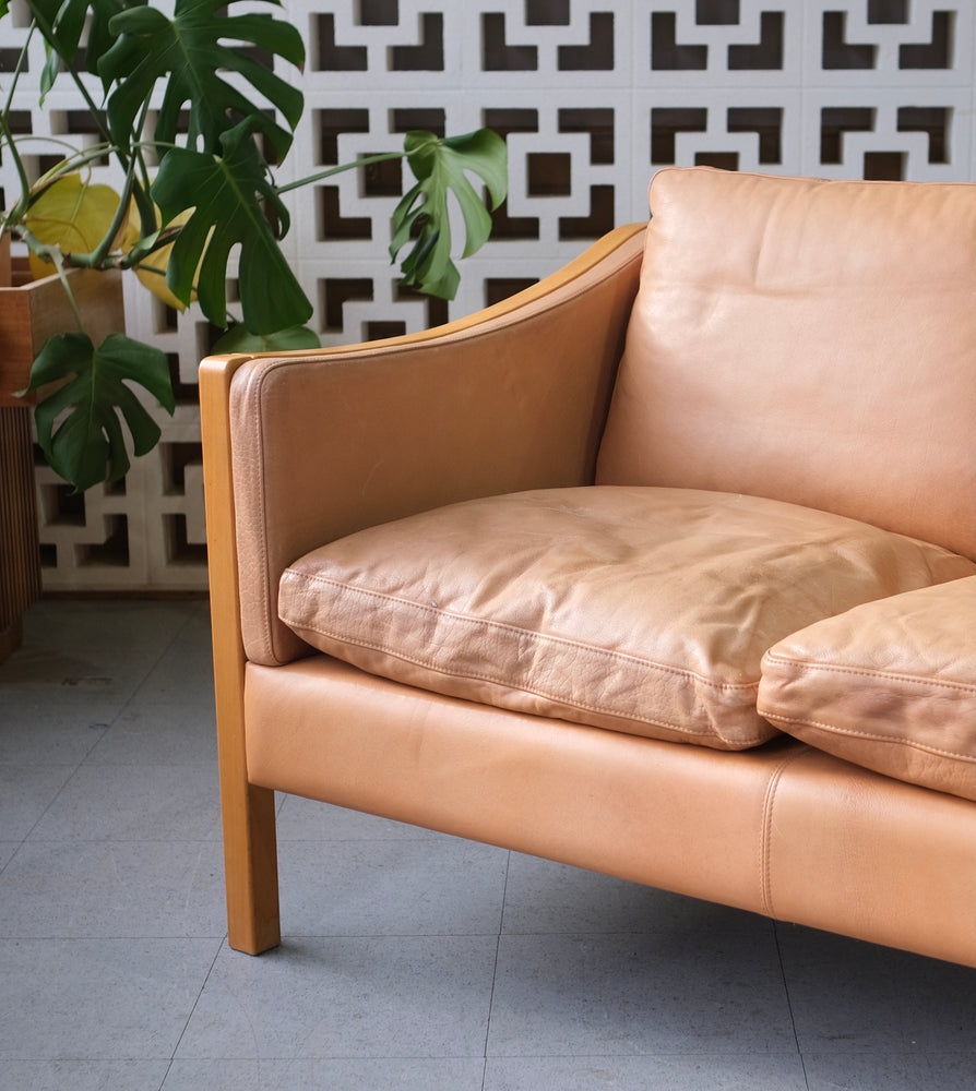 Danish Two Seater Stouby Sofa in Natural Leather