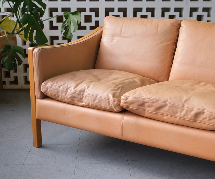 Danish Two Seater Stouby Sofa in Natural Leather