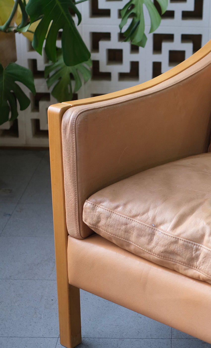 Danish Two Seater Stouby Sofa in Natural Leather