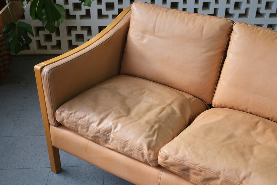 Danish Two Seater Stouby Sofa in Natural Leather