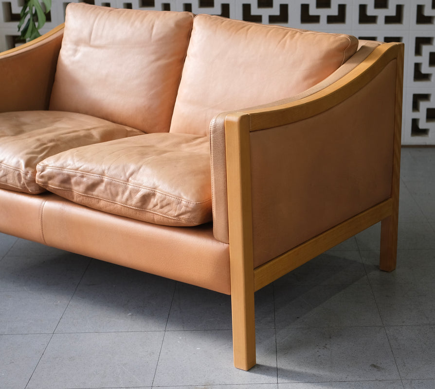 Danish Two Seater Stouby Sofa in Natural Leather