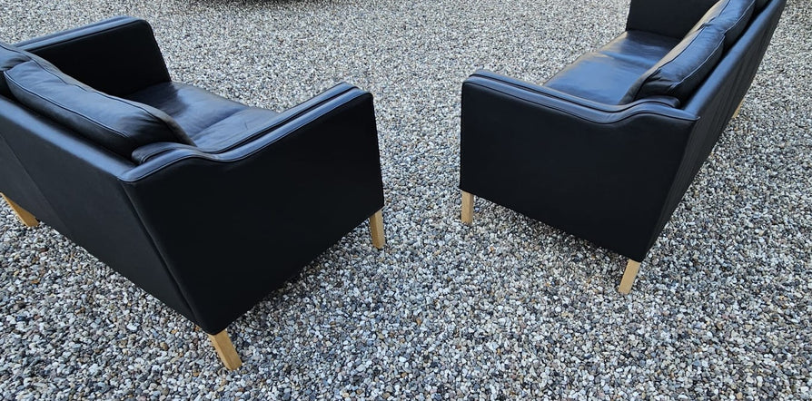 Matching Set of Danish Sofas in Black Leather