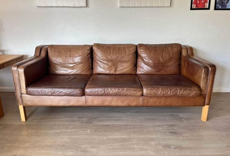 Danish Three Seater Stouby Sofa in Caramel Leather