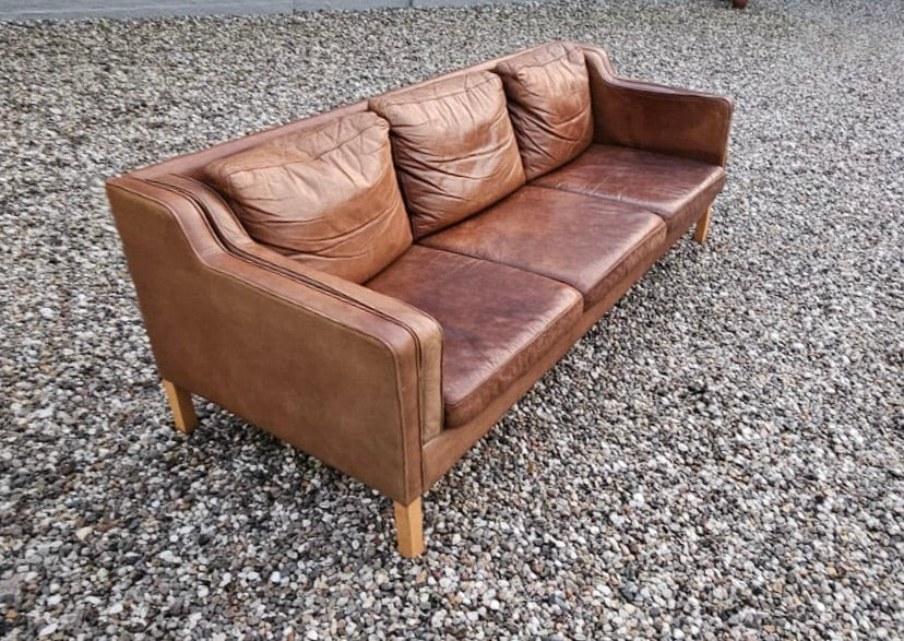 Danish Three Seater Stouby Sofa in Caramel Leather