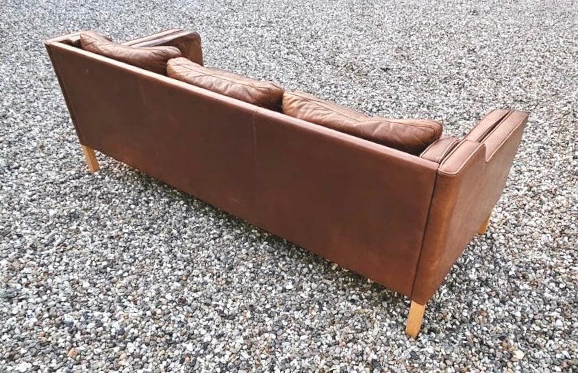 Danish Three Seater Stouby Sofa in Caramel Leather