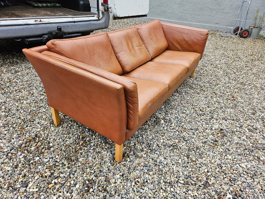 Danish Three-Seater Sofa in Cognac Leather