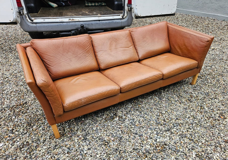 Danish Three-Seater Sofa in Cognac Leather