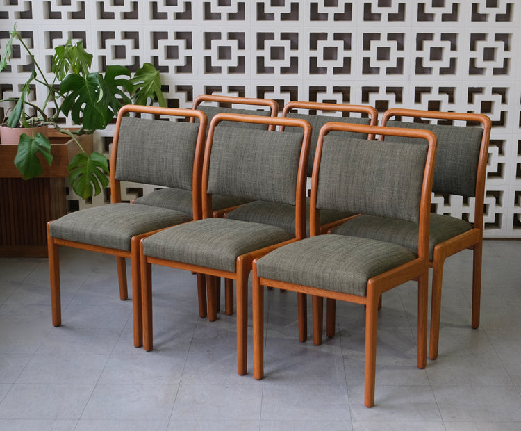 Six 1980s Noblett Dining Chairs in New Fabric