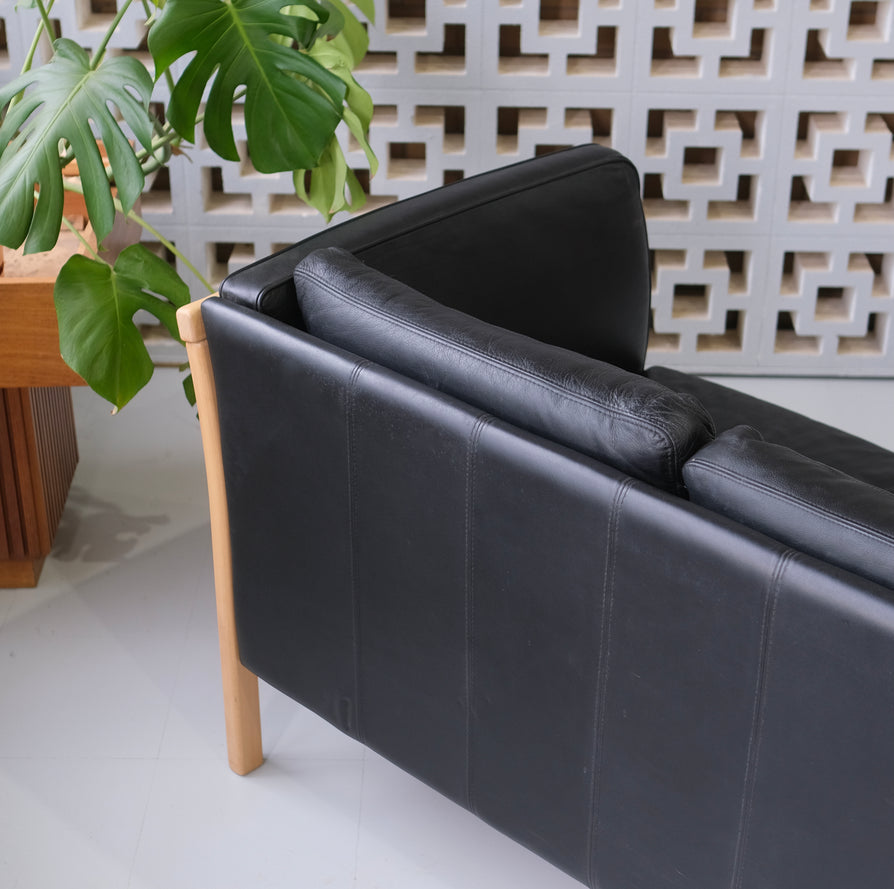 Danish Three-Seater Sofa in Black Leather by Stouby