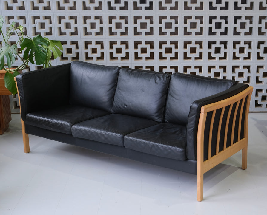 Danish Three-Seater Sofa in Black Leather by Stouby