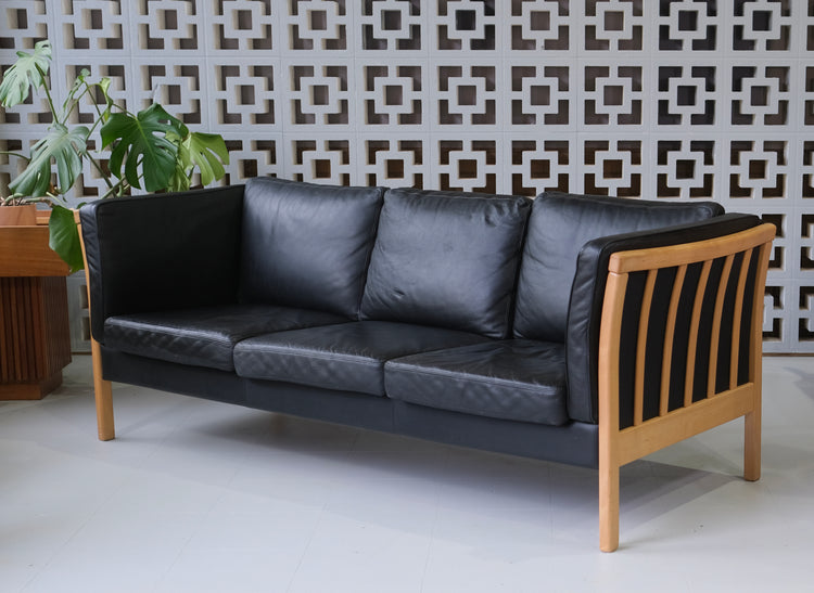 Danish Three-Seater Sofa in Black Leather by Stouby