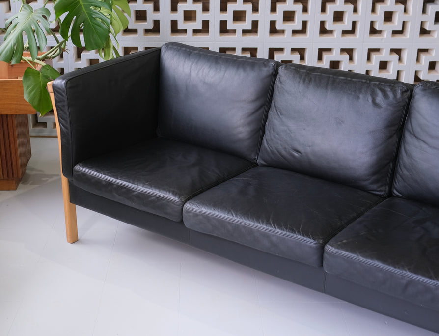 Danish Three-Seater Sofa in Black Leather by Stouby