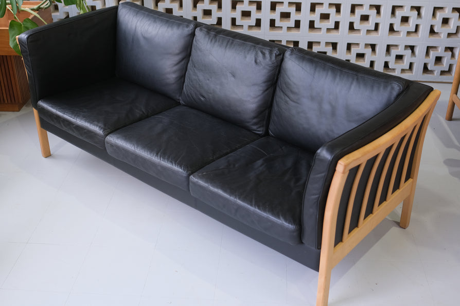 Danish Three-Seater Sofa in Black Leather by Stouby