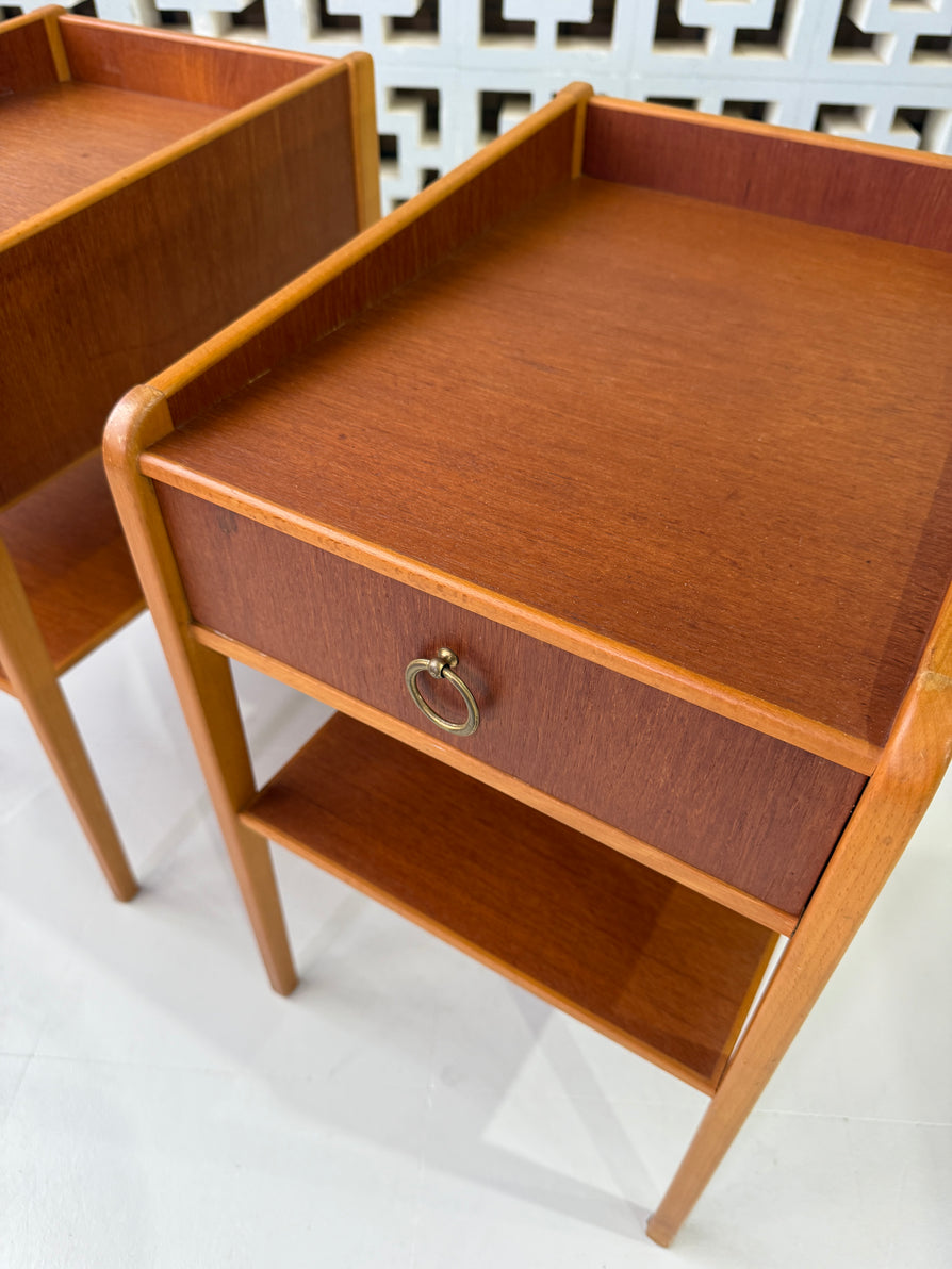 Pair of Swedish Bedside Tables in Teak & Beech