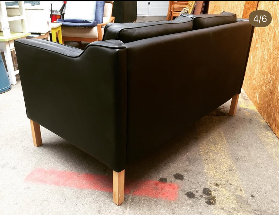 Danish Two Seater Sofa in Black Leather