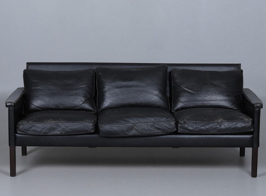 Swedish Three-Seater in Original Black Leather