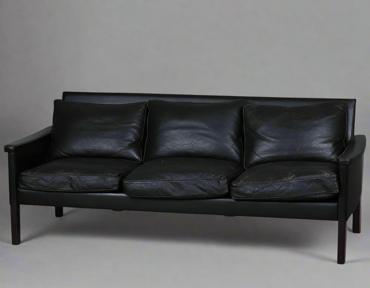 Swedish Three-Seater in Original Black Leather