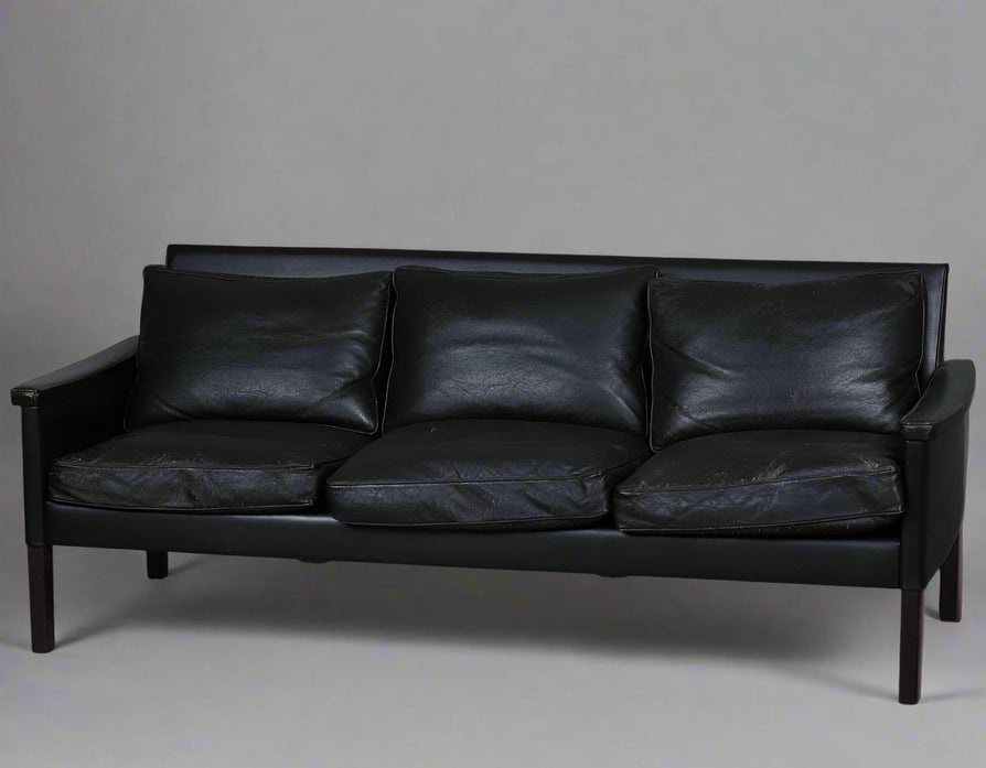 Swedish Three-Seater in Original Black Leather