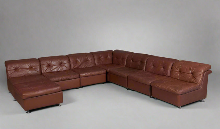 Eight Piece European Modular Sofa in Leather