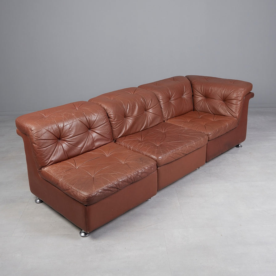 Eight Piece European Modular Sofa in Leather