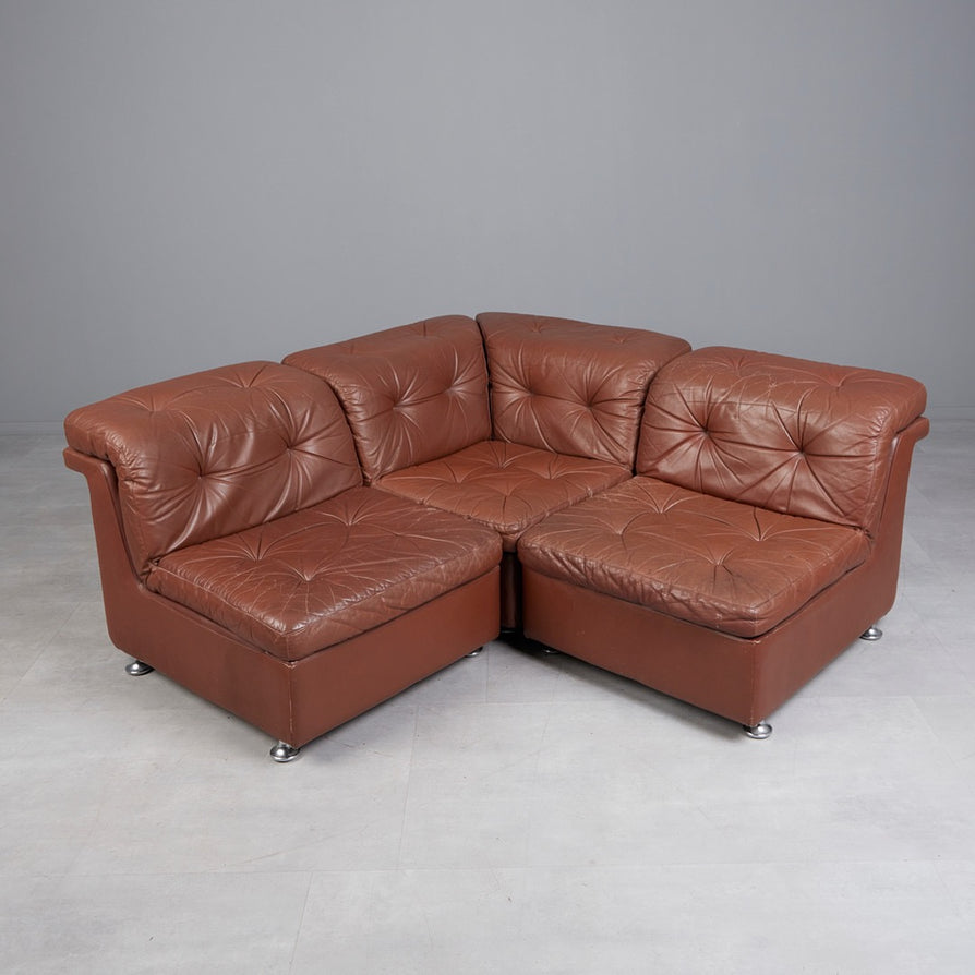 Eight Piece European Modular Sofa in Leather
