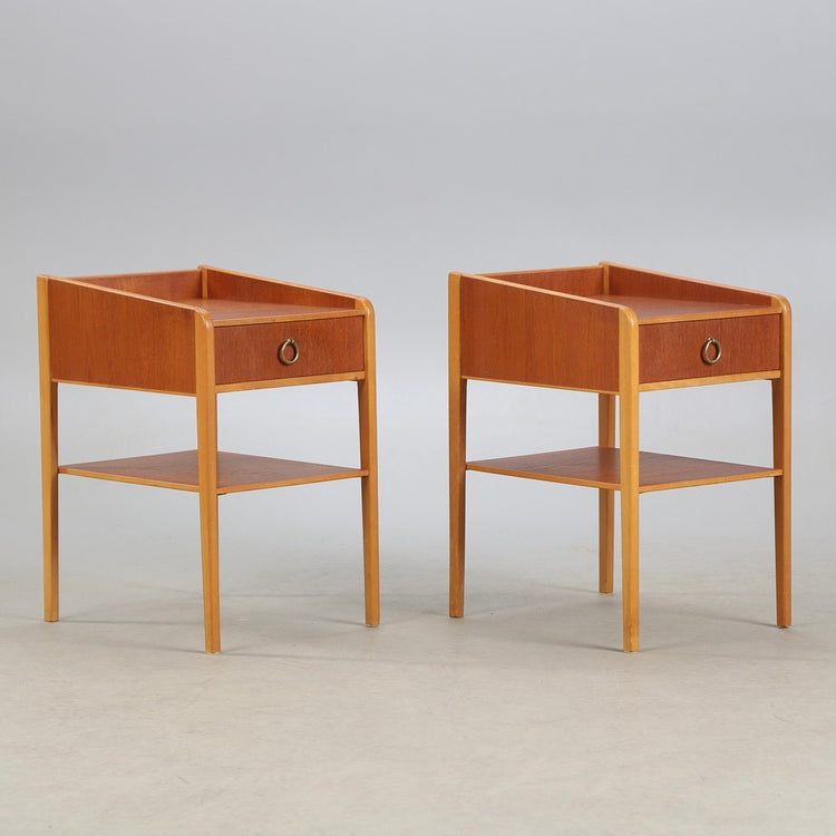 Pair of Swedish Bedside Tables in Teak & Beech
