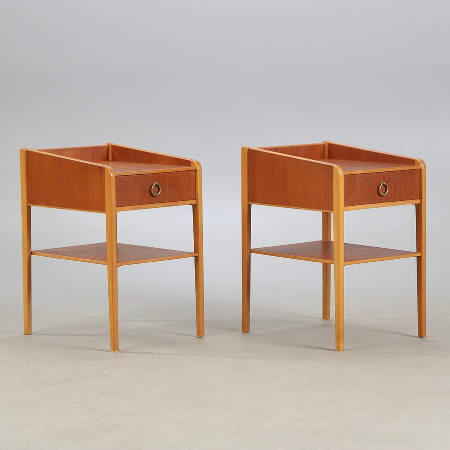 Pair of Swedish Bedside Tables in Teak & Beech