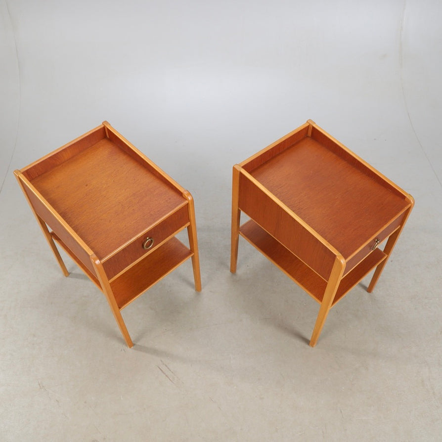 Pair of Swedish Bedside Tables in Teak & Beech