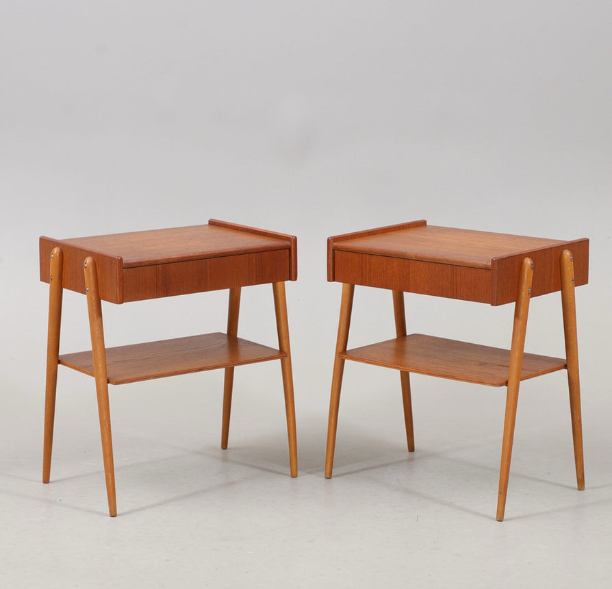 Pair of Swedish Bedside Tables in Teak & Beechwood