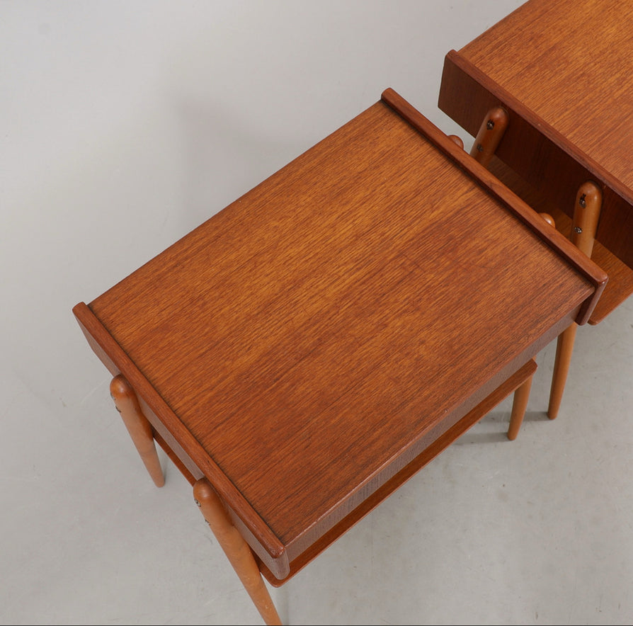 Pair of Swedish Bedside Tables in Teak & Beechwood