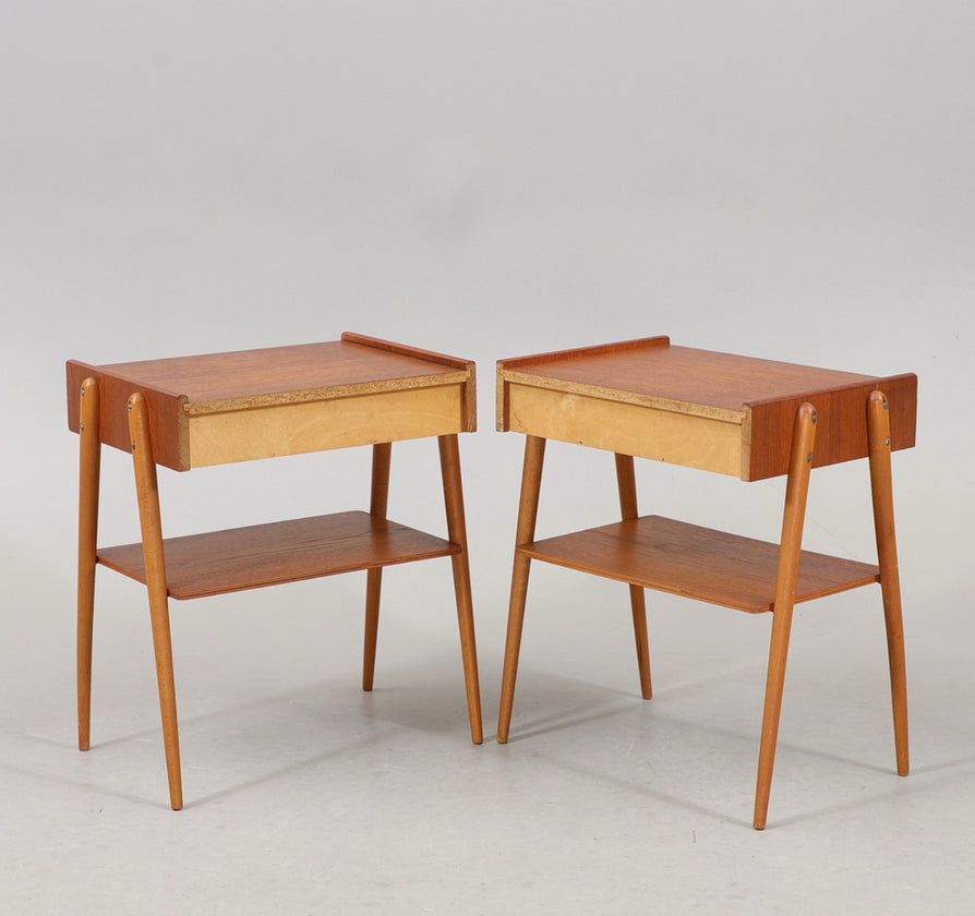 Pair of Swedish Bedside Tables in Teak & Beechwood