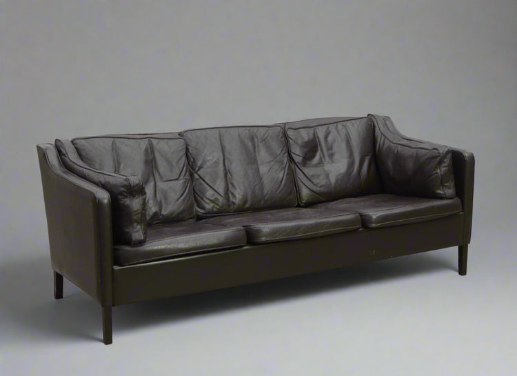 Danish Three-Seater Sofa in Dark Brown Leather