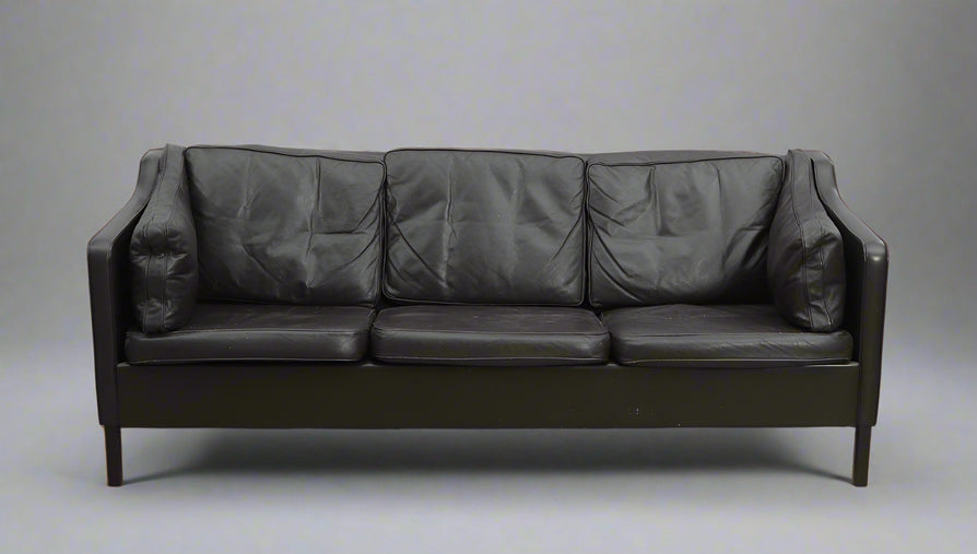 Danish Three-Seater Sofa in Dark Brown Leather