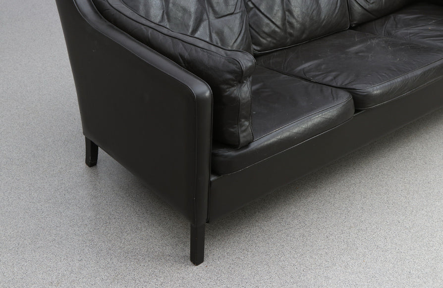 Danish Three-Seater Sofa in Dark Brown Leather