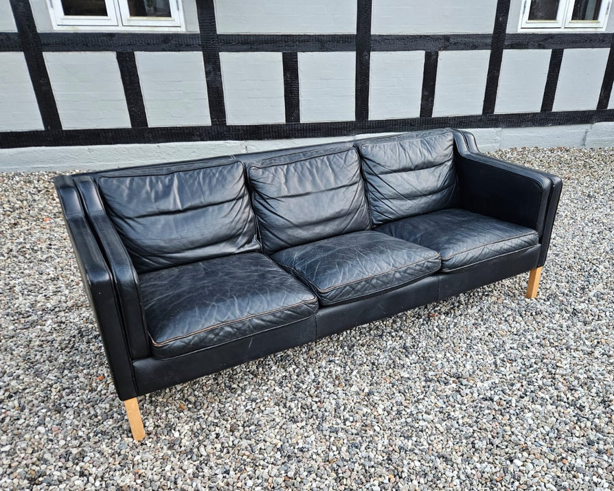 Three-Seater Sofa in Black Leather by Stouby