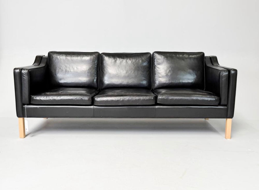 Danish Three Seater Sofa in Black Leather