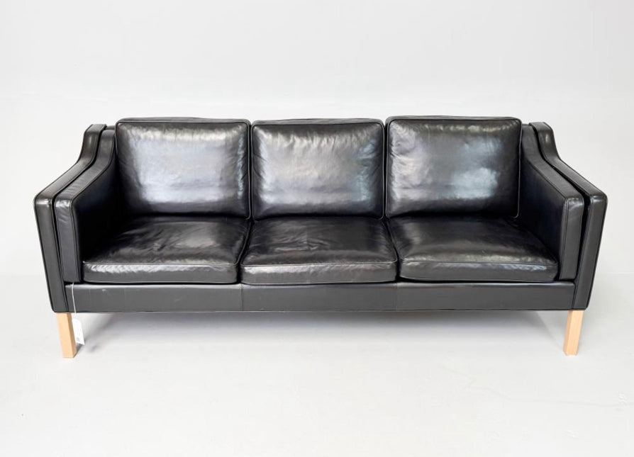Danish Three Seater Sofa in Black Leather