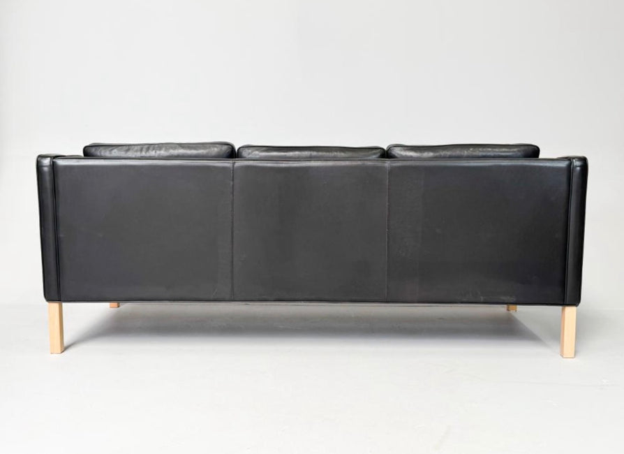 Danish Three Seater Sofa in Black Leather