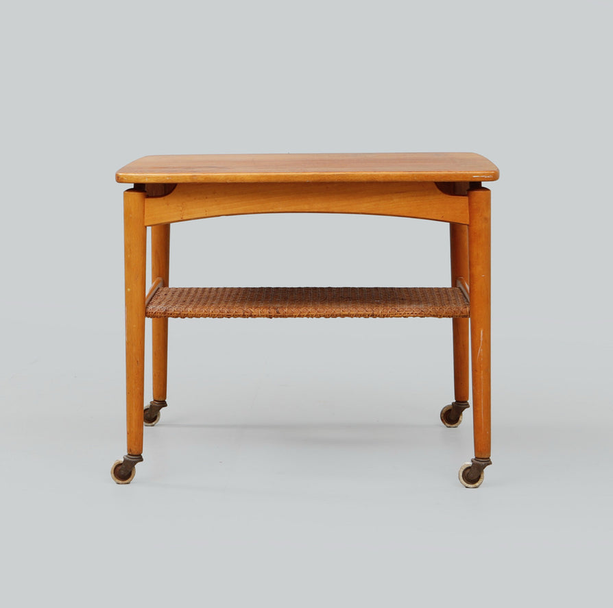 Teak and Oak Side Table on Castors