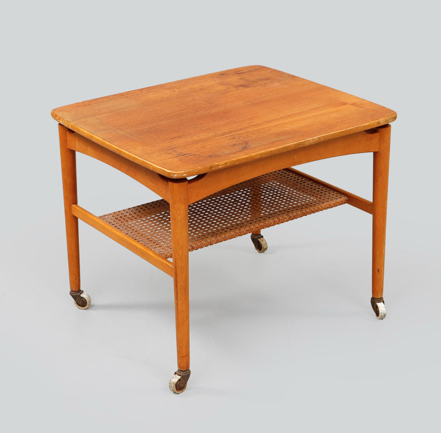 Teak and Oak Side Table on Castors