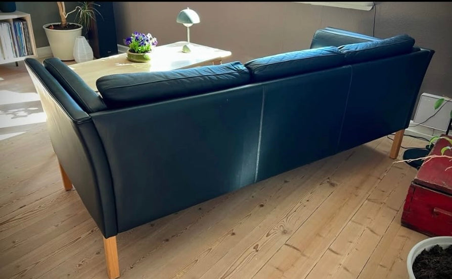 Danish Three Seater Sofa in Black Leather