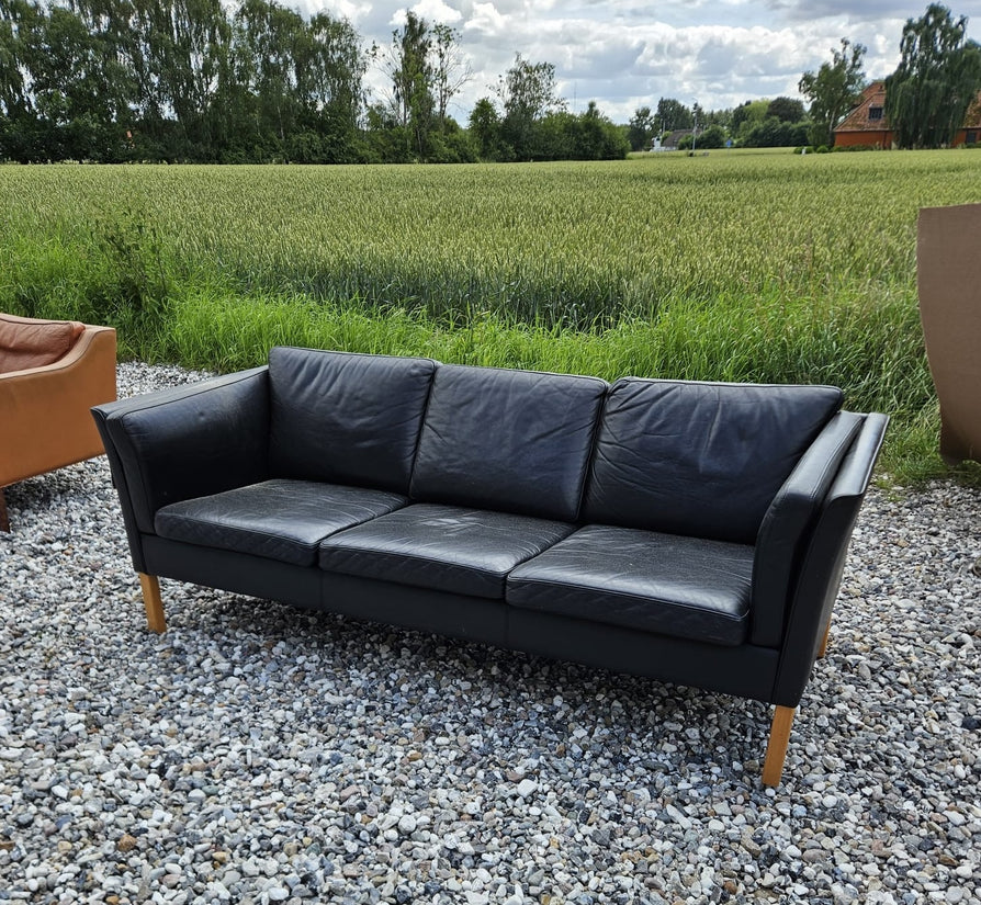 Danish Three Seater Sofa in Black Leather