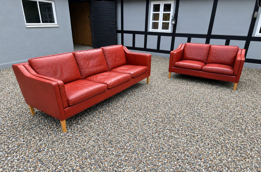 Three Seater Danish Sofa in Red Leather