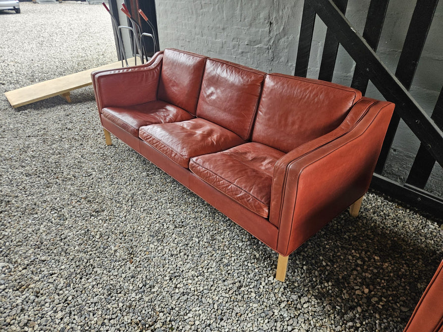 Three Seater Danish Sofa in Red Leather