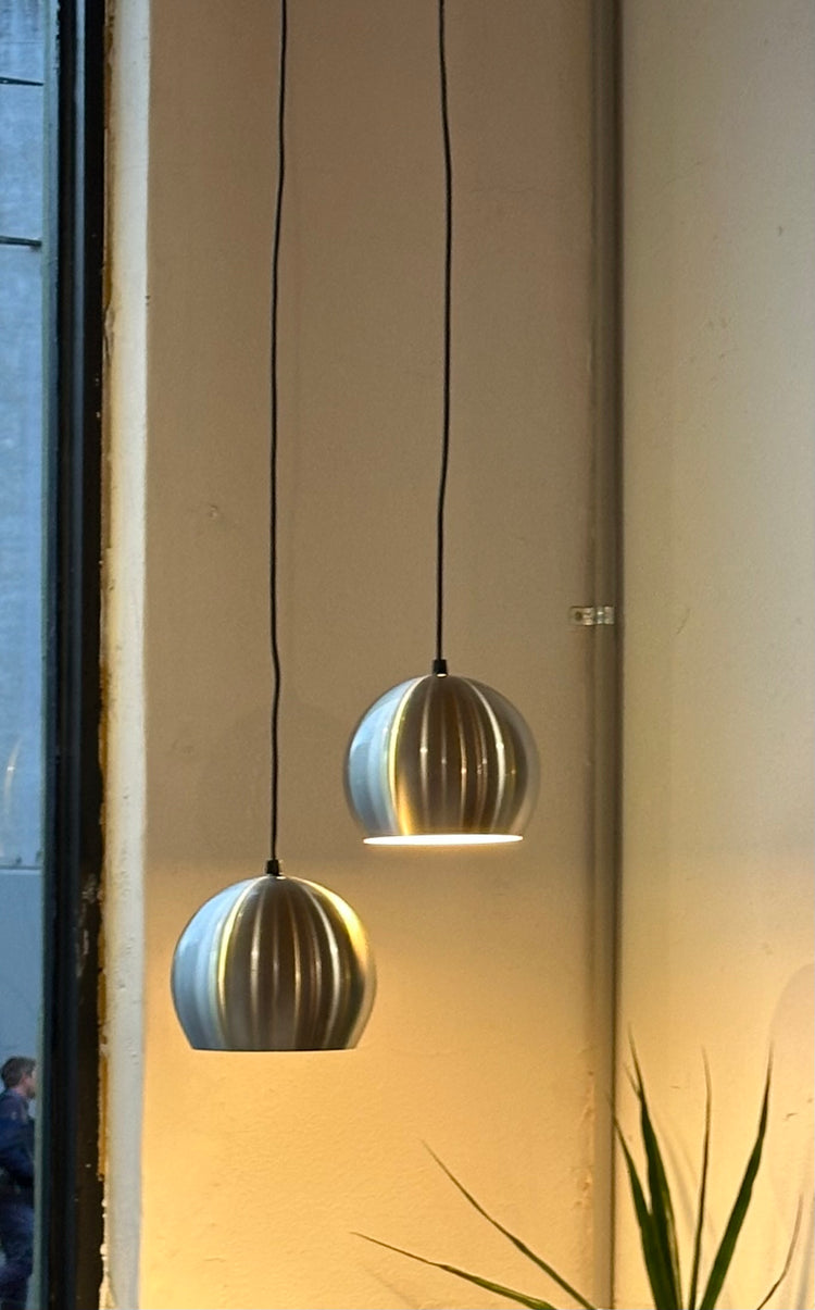 Pair of Ball Lamps in Brushed Aluminium