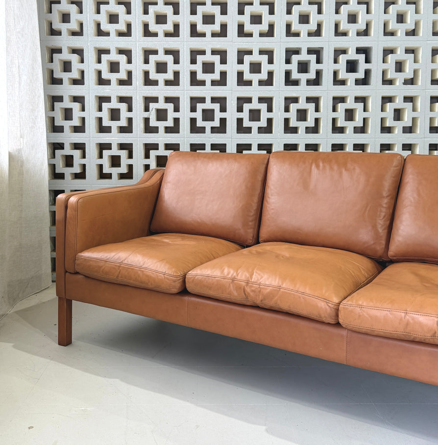 Danish Three Seater Sofa in Caramel Leather