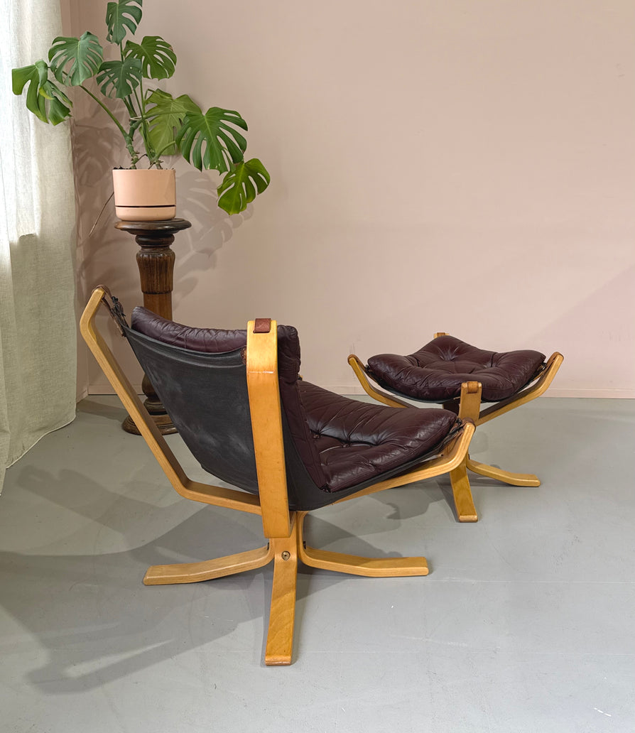 Superstar (Falcon) Lounge Chair & Footstool in Ox-Blood Leather