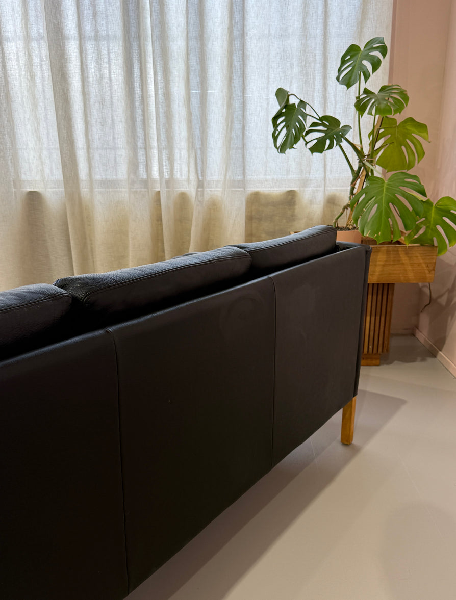 Three-Seater Sofa in Black Leather by Stouby